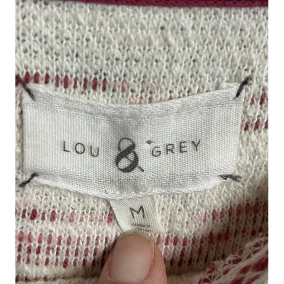 Lou & Grey Striped oversized cropped top blouse short sleeve sweater, sz M, GUC - Picture 3 of 6